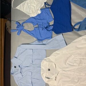 SHEIN Light Blue Ribbed & Smooth Fabric Top Bundle